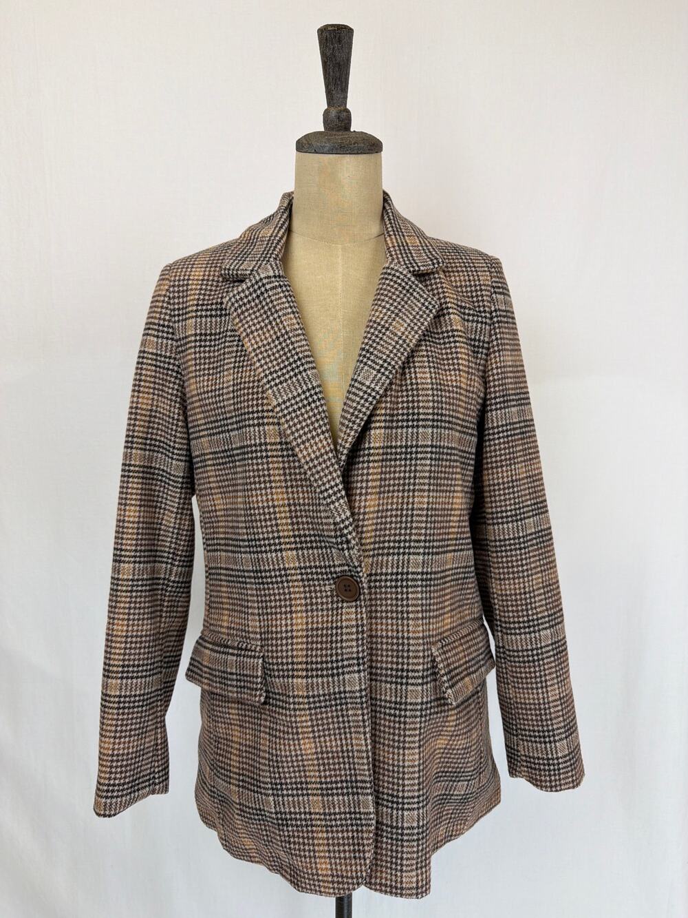 NWT Oat New York Hounds Tooth Wool Blend Blazer Small #0625